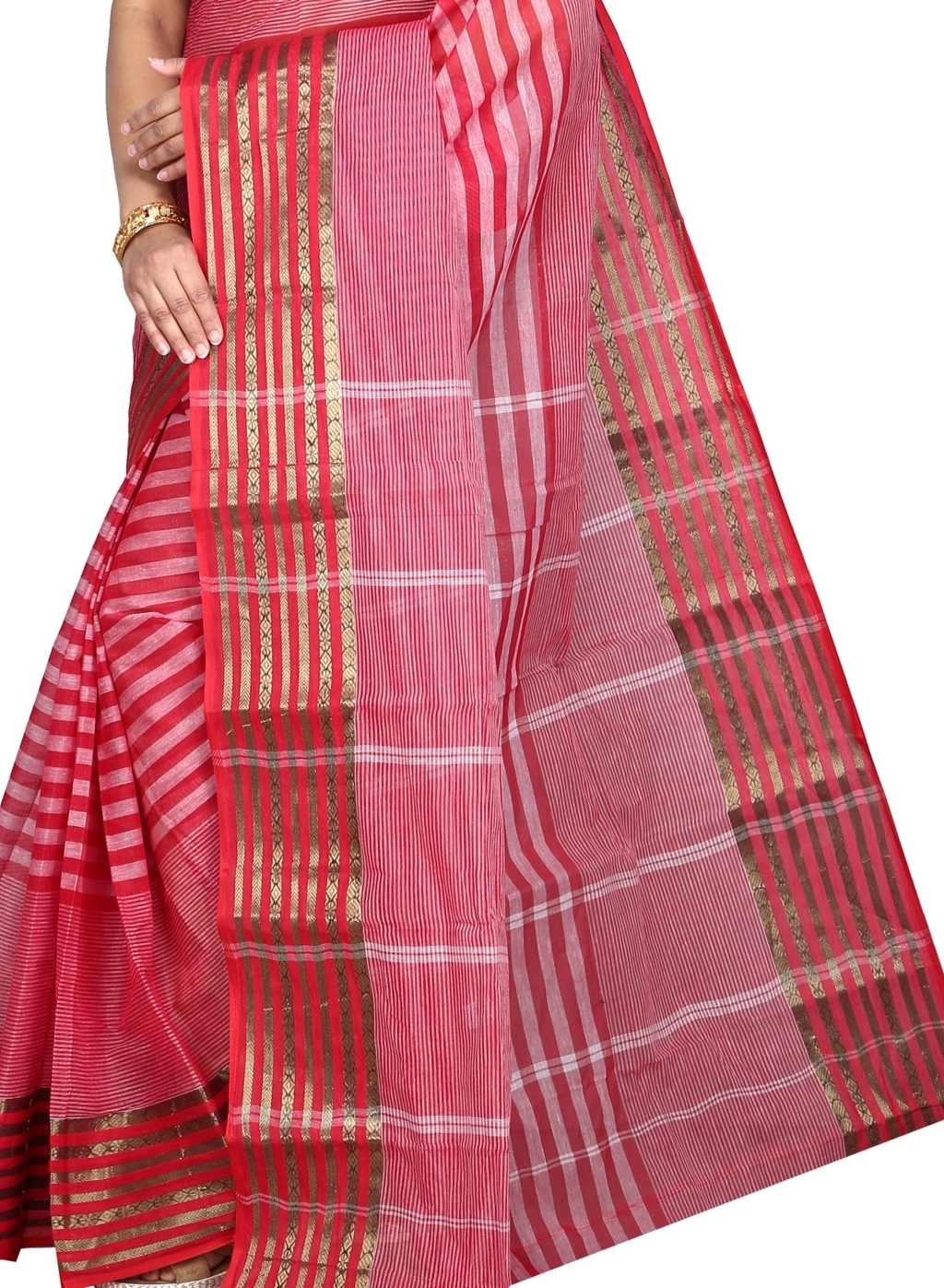 Red Pure Cotton Zori Border Tant Saree (352)